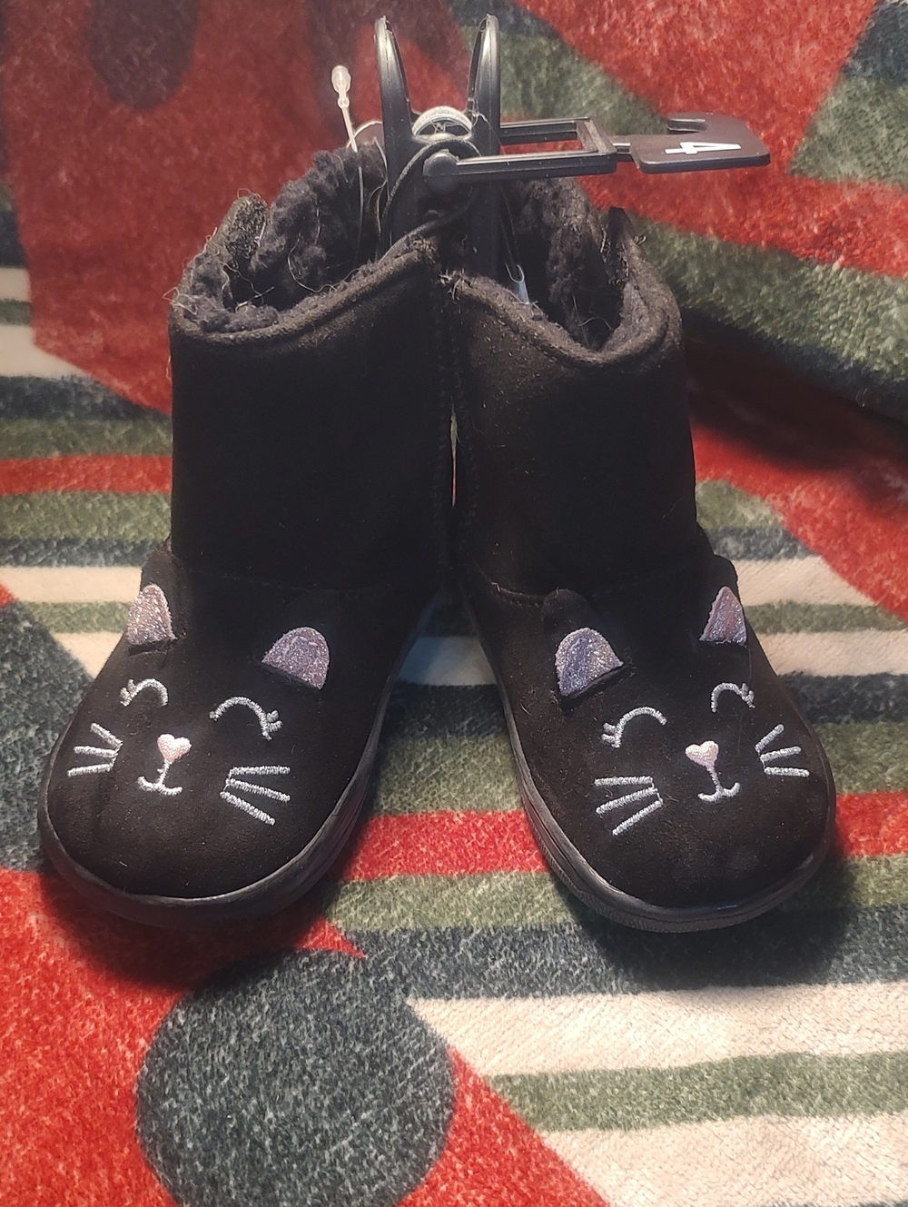 Kids Black Cat Face Winter Boots Nwt